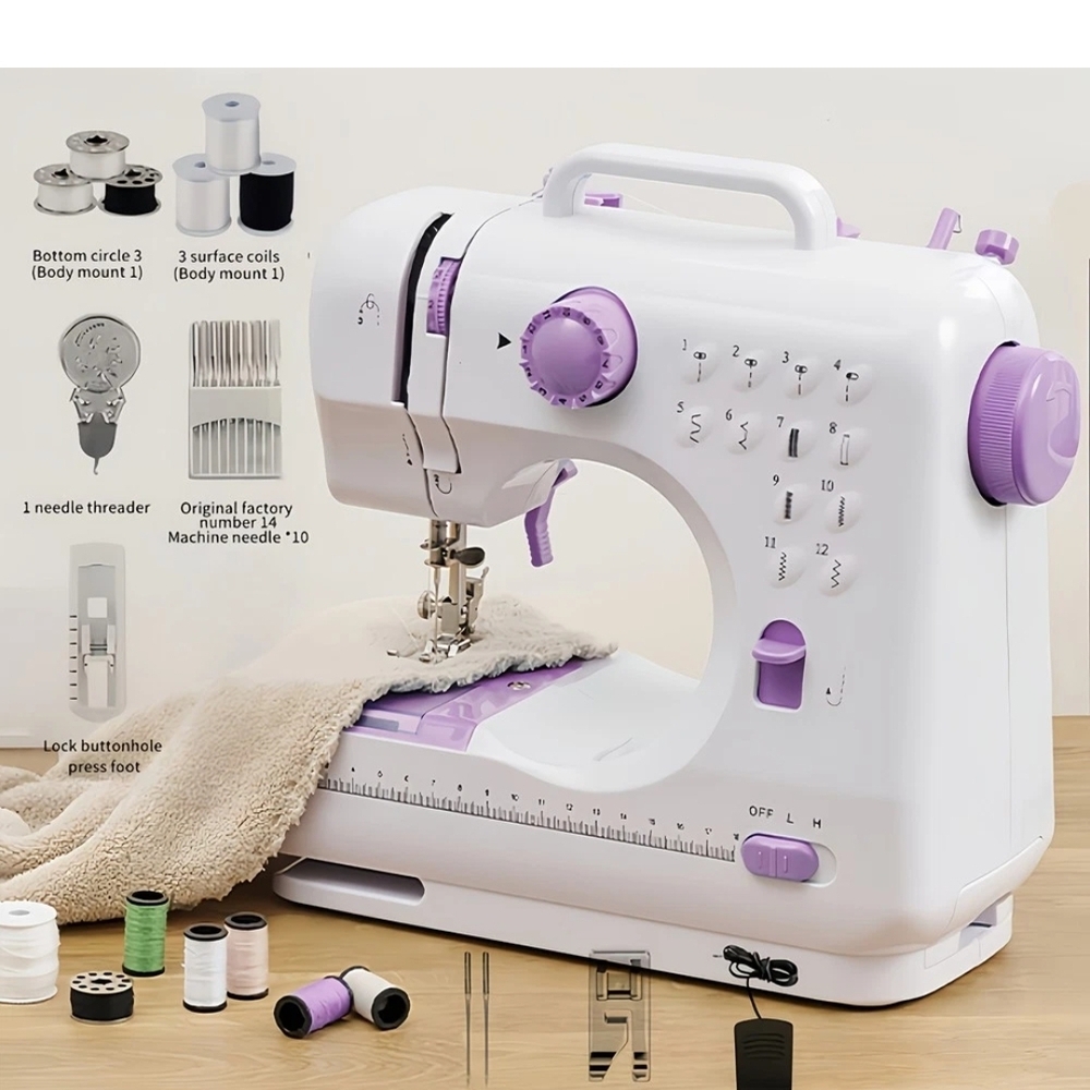 Compact White and Lavender Portable Sewing Machine - Picture 6 of 11